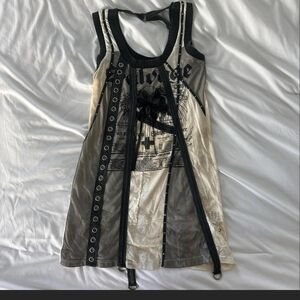 SALVAGE Y2K Vintage Studded Graphic  Dress With Black Rose On Front. Fits S-L